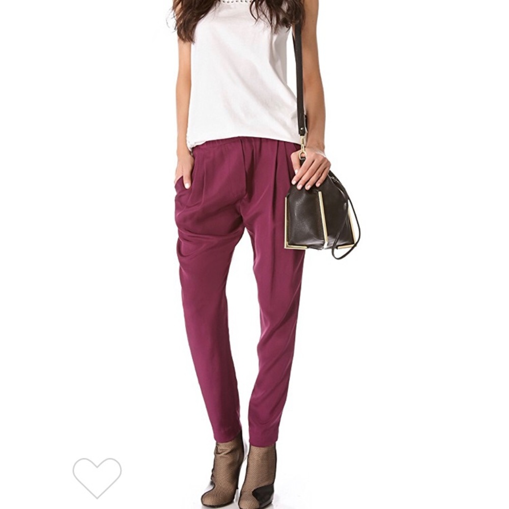 3.1 Phillip Lim draped slouchy silk pants, deep red, size 0, lightweight & EUC!